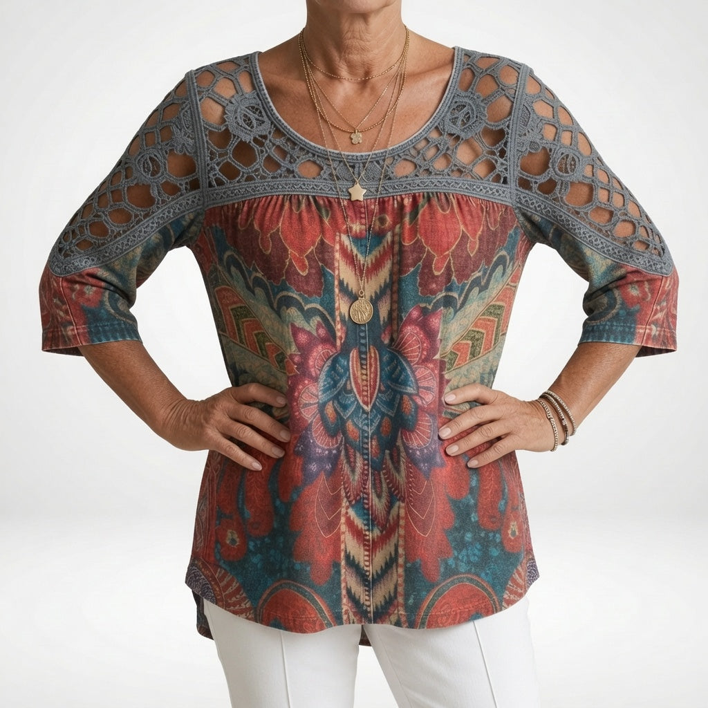 Zénaïde™ — Blus med etniskt bohemiskt mönster och naturlig femininitet