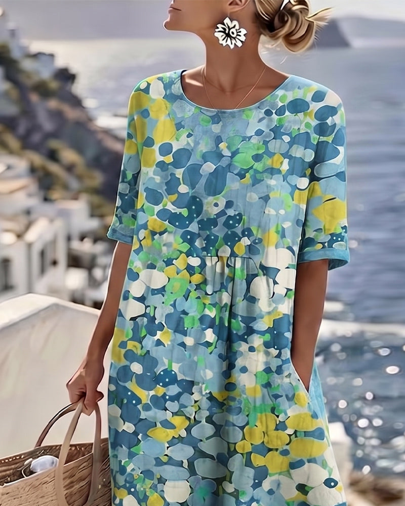 ELENA™ - Elegant blommig sommarklänning i midi-längd
