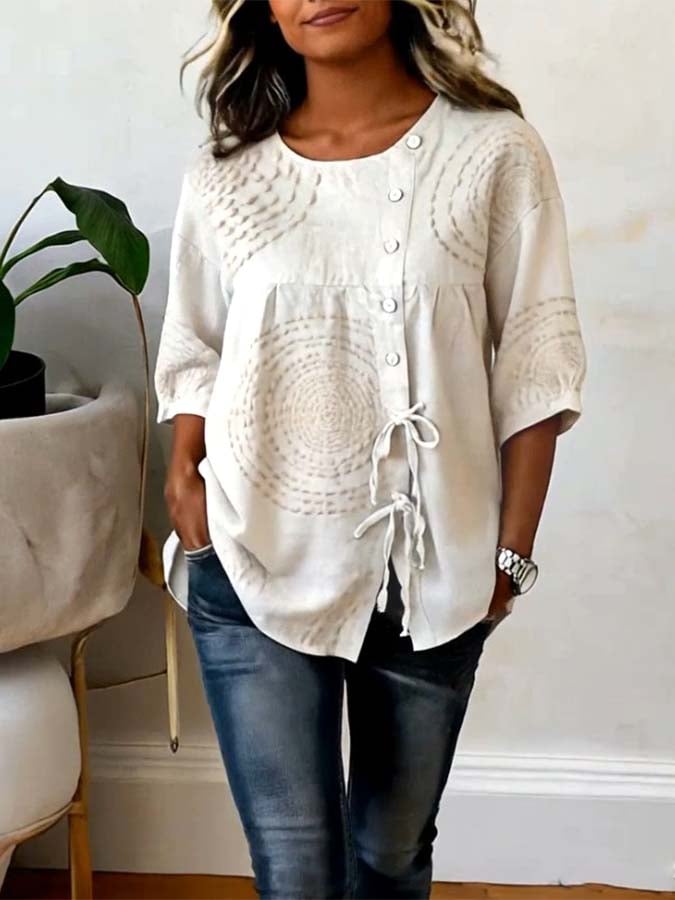 Emeline™ mjuk broderad linne-topp