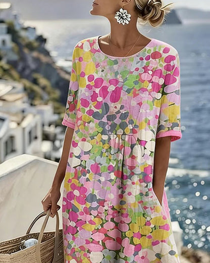ELENA™ - Elegant blommig sommarklänning i midi-längd