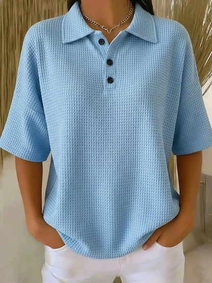 Peggie™ | Bekväm Våffelmönstrad Polo-blus