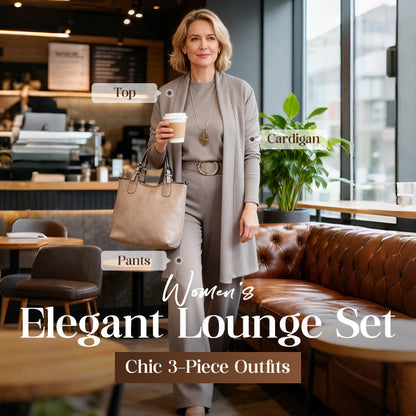 Elegant 3-delars set som inkluderar lång cardigan, topp och byxor