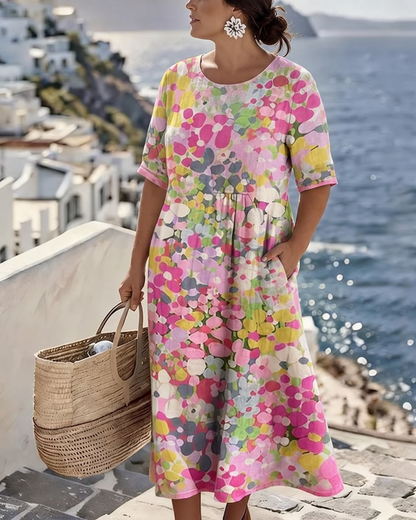 ELENA™ - Elegant blommig sommarklänning i midi-längd