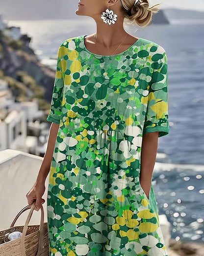 ELENA™ - Elegant blommig sommarklänning i midi-längd