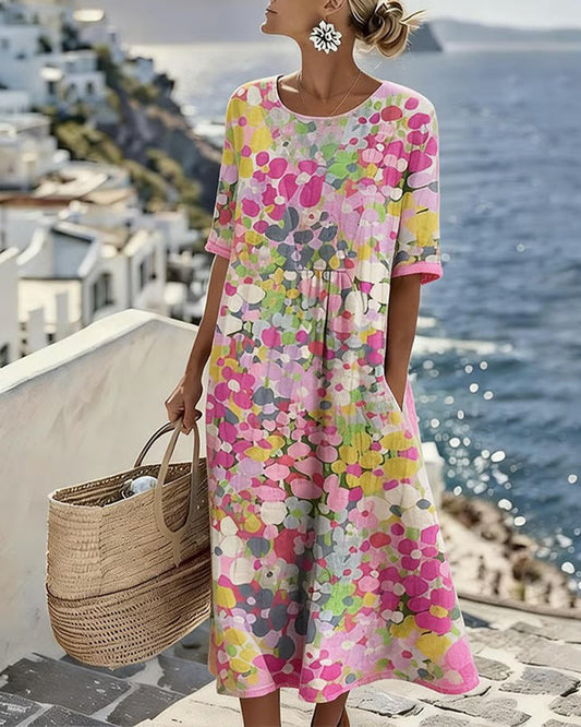 ELENA™ - Elegant blommig sommarklänning i midi-längd