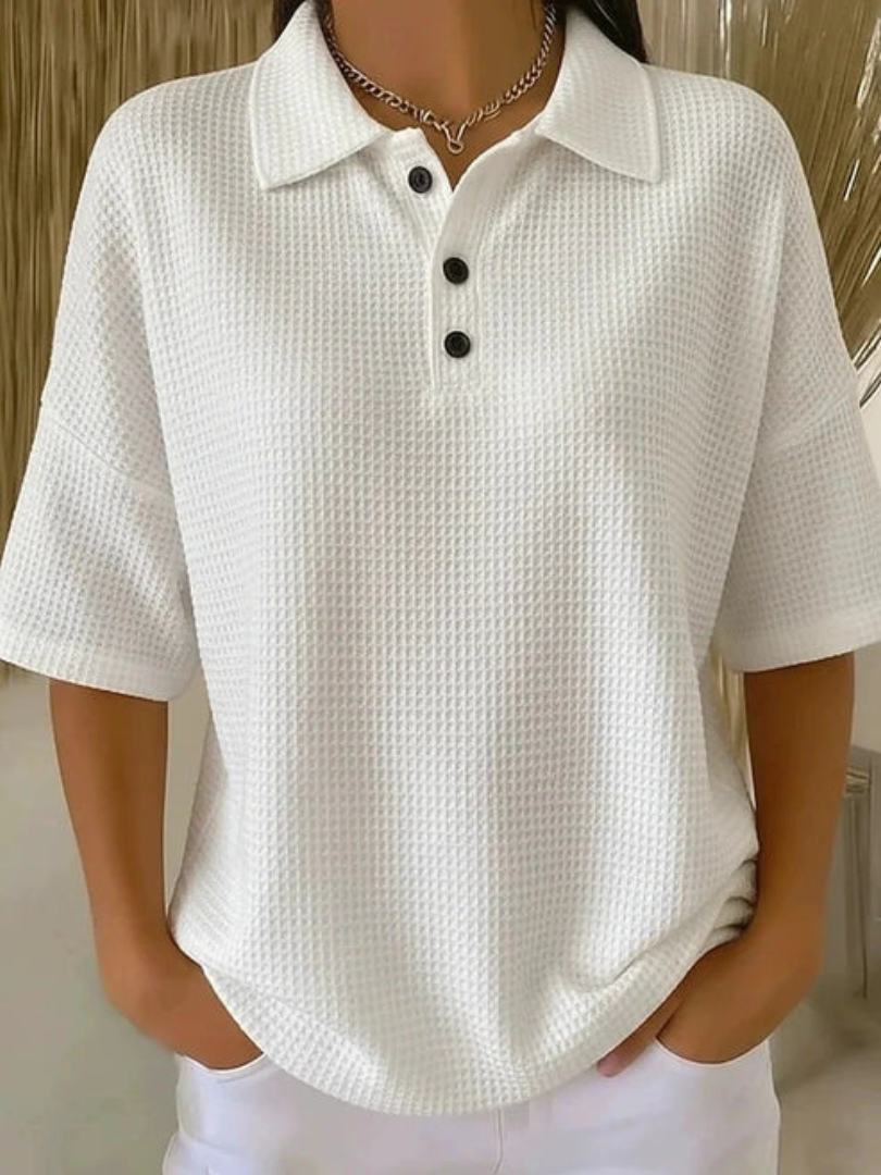Peggie™ | Bekväm Våffelmönstrad Polo-blus