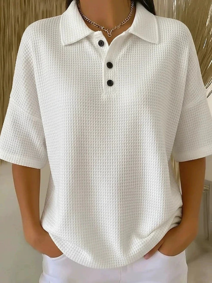 Peggie™ | Bekväm Våffelmönstrad Polo-blus