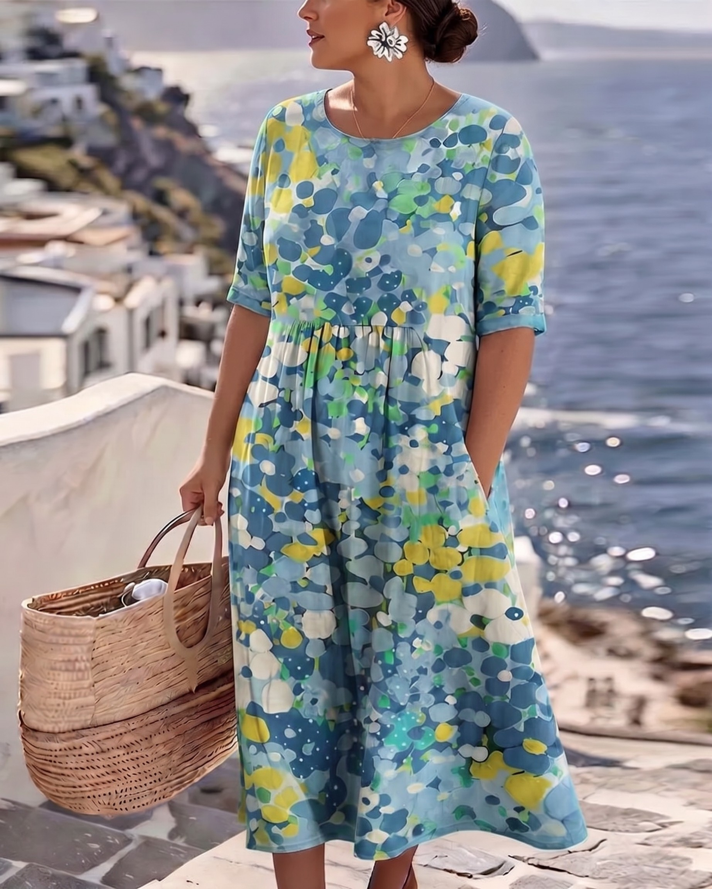 ELENA™ - Elegant blommig sommarklänning i midi-längd