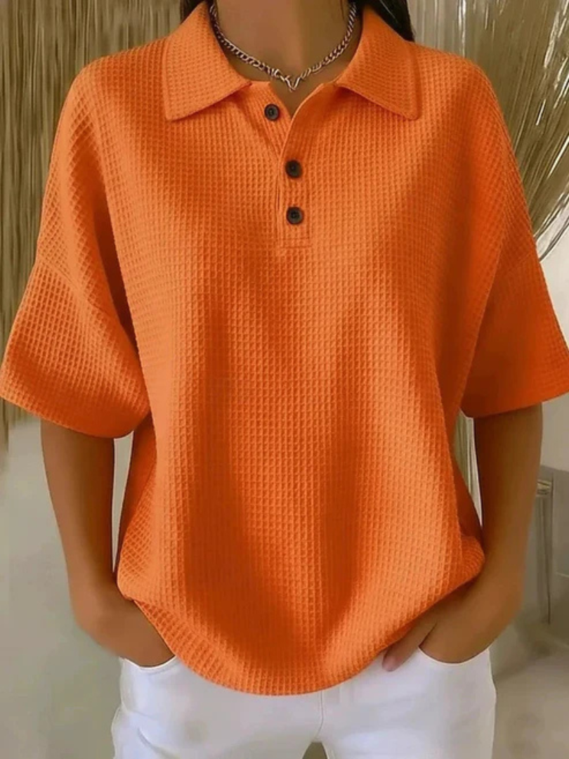 Peggie™ | Bekväm Våffelmönstrad Polo-blus