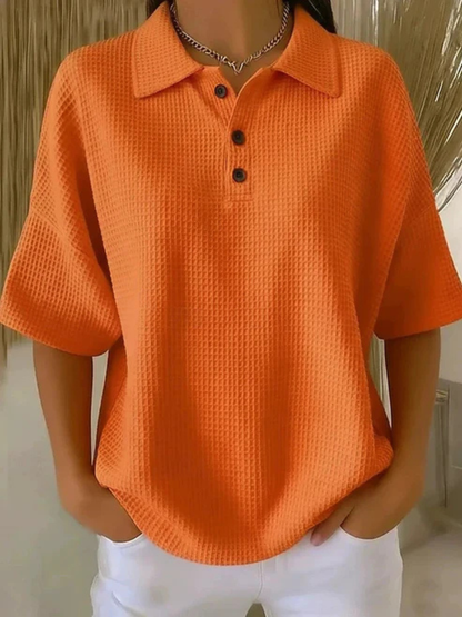 Peggie™ | Bekväm Våffelmönstrad Polo-blus
