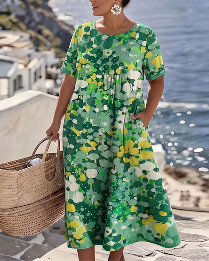 ELENA™ - Elegant blommig sommarklänning i midi-längd