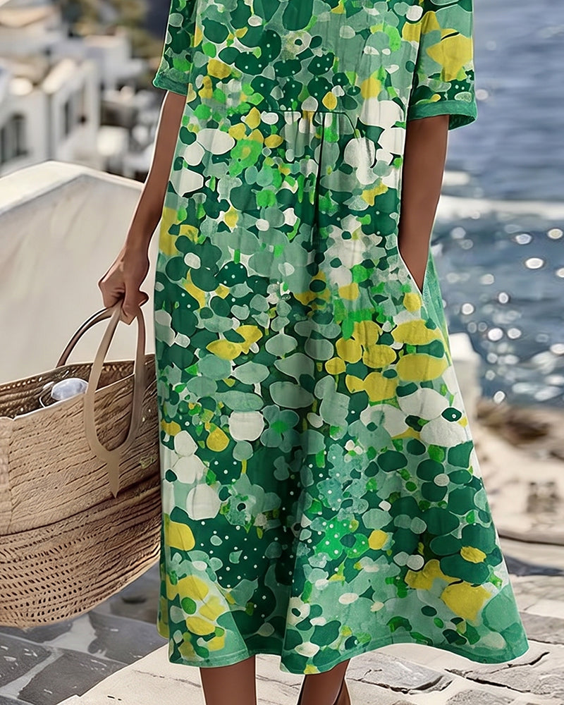 ELENA™ - Elegant blommig sommarklänning i midi-längd