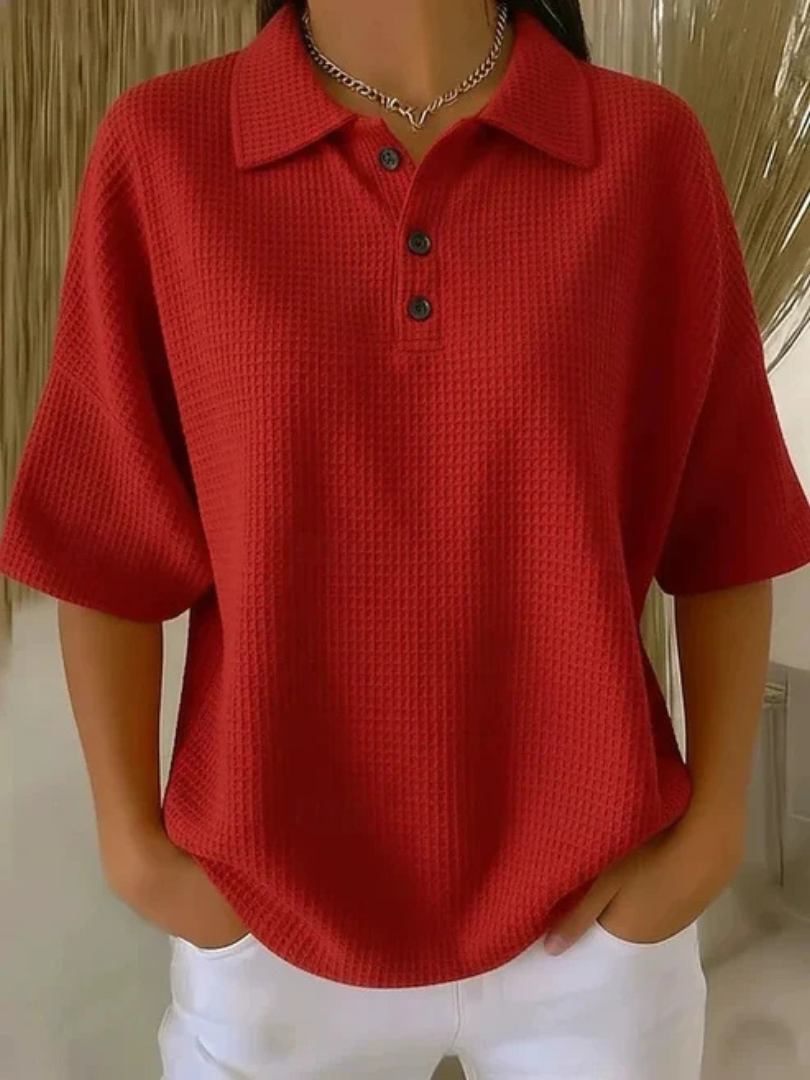 Peggie™ | Bekväm Våffelmönstrad Polo-blus