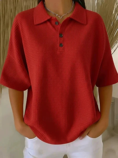 Peggie™ | Bekväm Våffelmönstrad Polo-blus