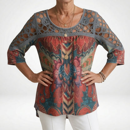 Zénaïde™ — Blus med etniskt bohemiskt mönster och naturlig femininitet