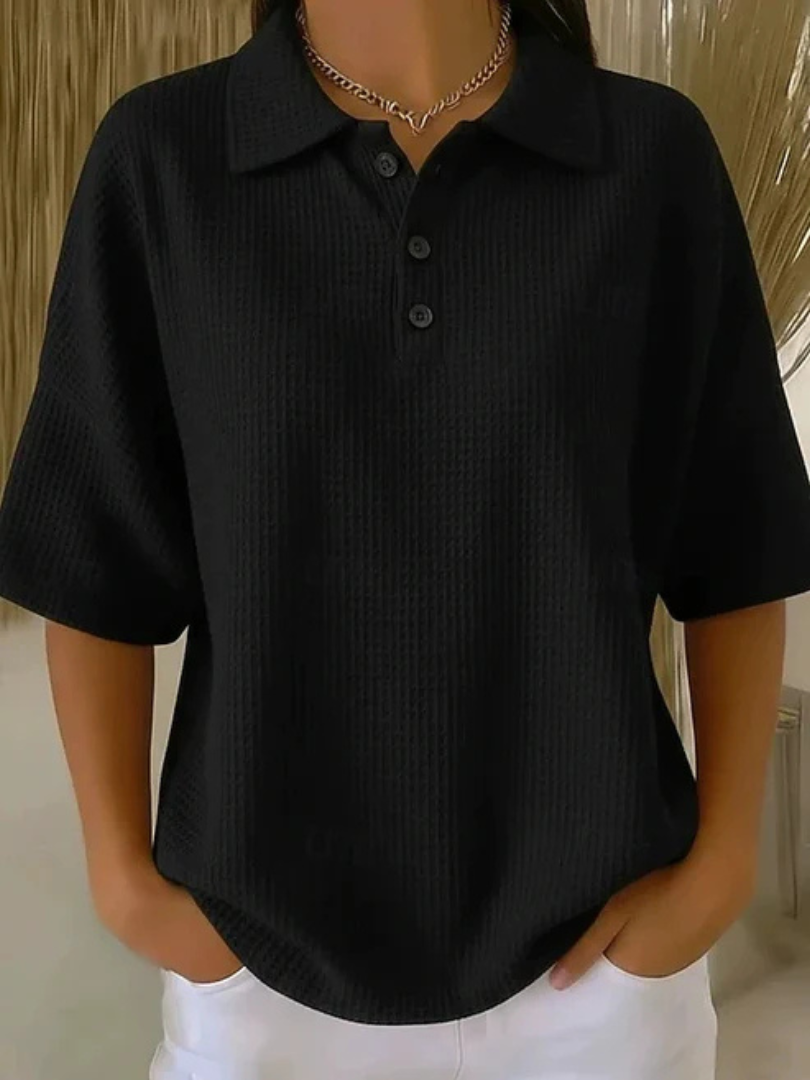 Peggie™ | Bekväm Våffelmönstrad Polo-blus