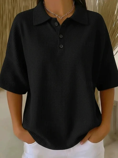 Peggie™ | Bekväm Våffelmönstrad Polo-blus