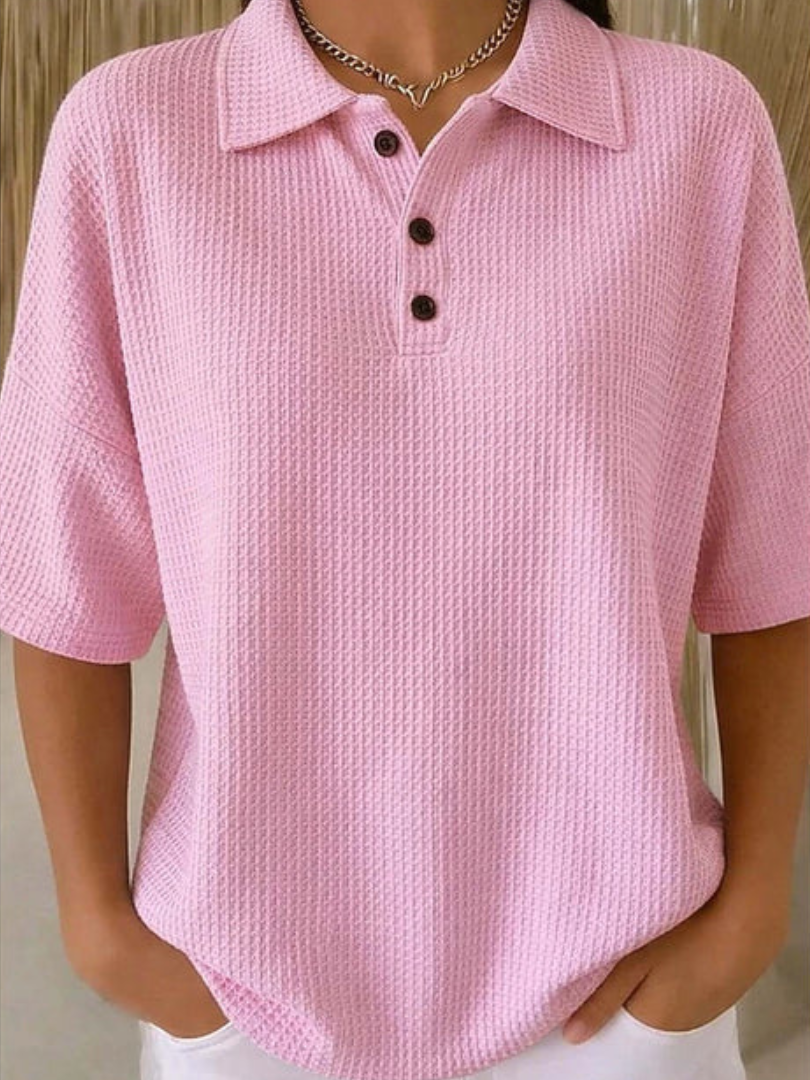 Peggie™ | Bekväm Våffelmönstrad Polo-blus