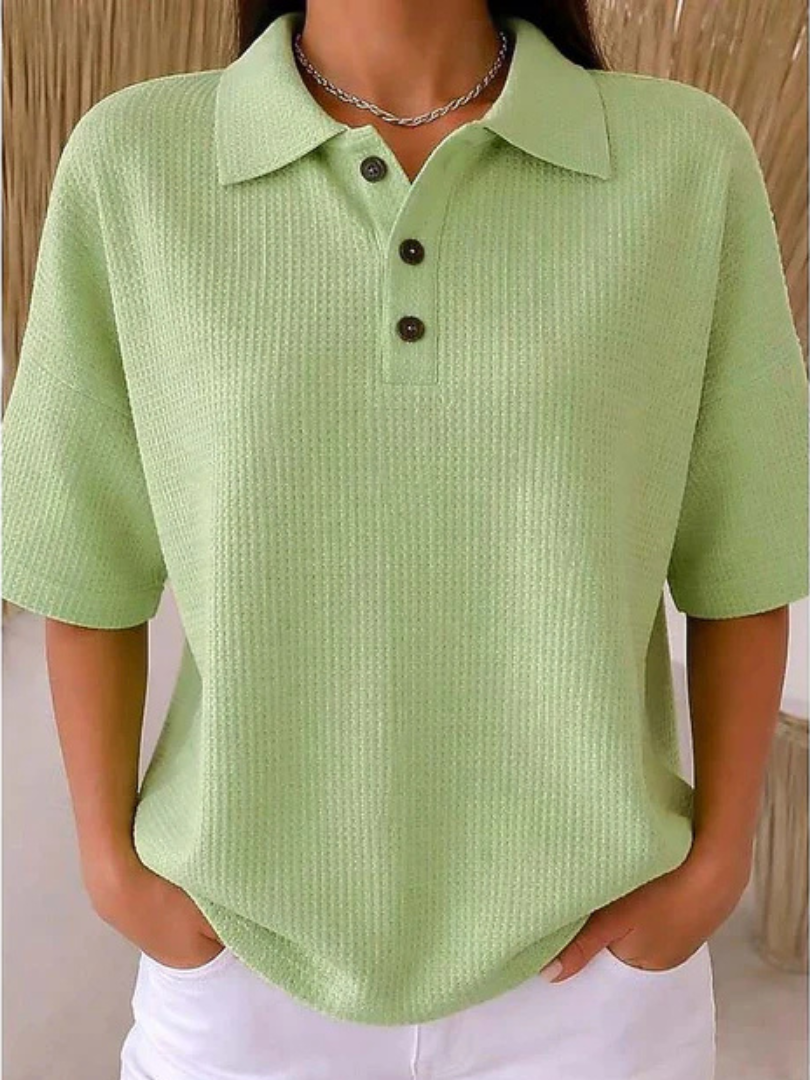 Peggie™ | Bekväm Våffelmönstrad Polo-blus