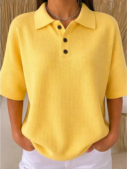 Peggie™ | Bekväm Våffelmönstrad Polo-blus