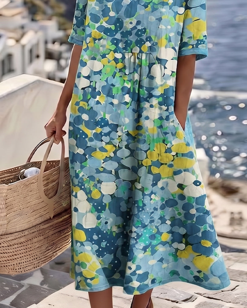 ELENA™ - Elegant blommig sommarklänning i midi-längd