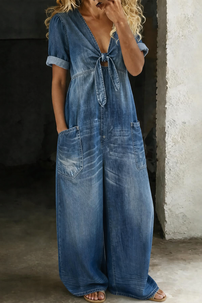 Mia | Kortärmad Denim Overall