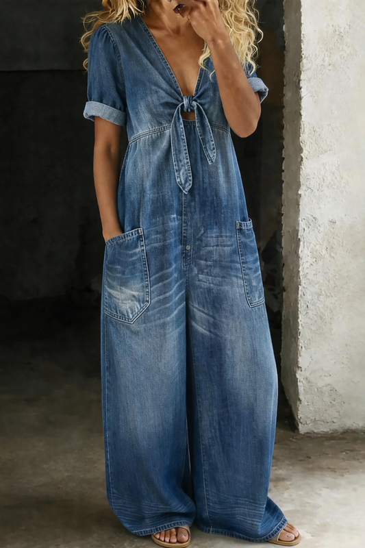 Mia | Kortärmad Denim Overall