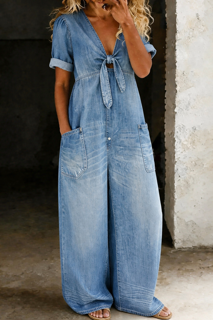 Mia | Kortärmad Denim Overall