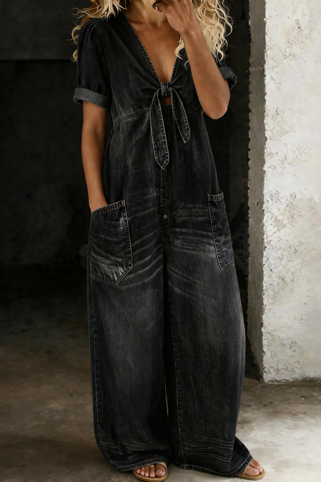 Mia | Kortärmad Denim Overall