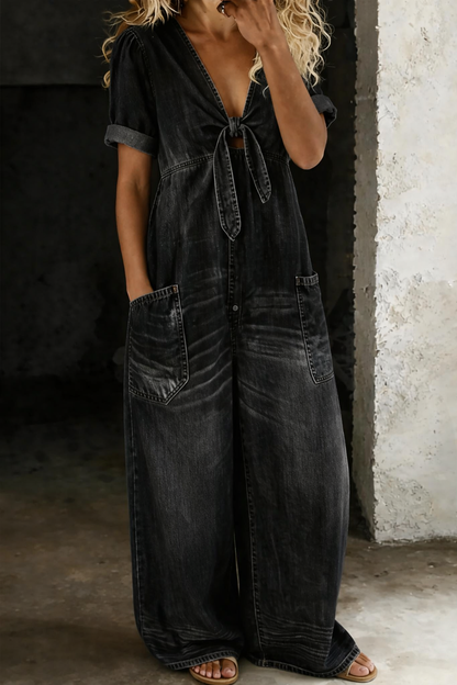 Mia | Kortärmad Denim Overall