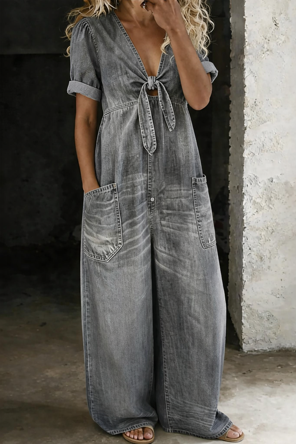 Mia | Kortärmad Denim Overall