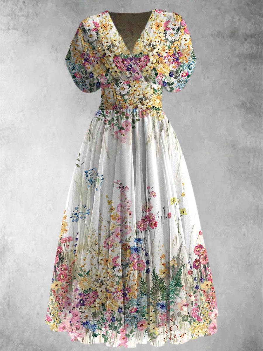 Rosalinda™ | Kortärmad blommig maxiklänning