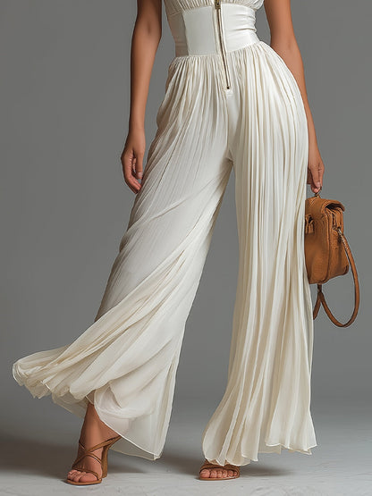 Zsófia Jumpsuit | Vit veckad chiffong