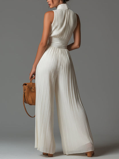 Zsófia Jumpsuit | Vit veckad chiffong