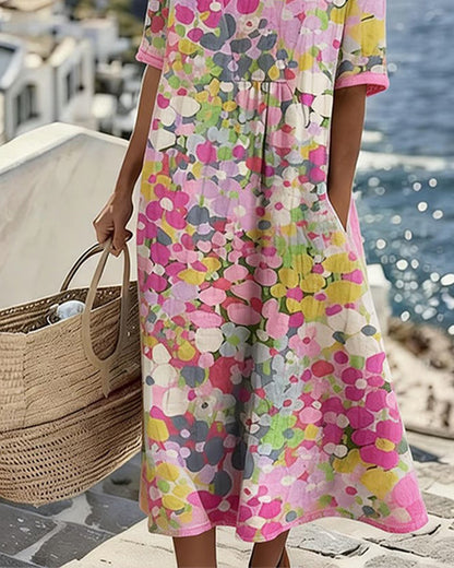 ELENA™ - Elegant blommig sommarklänning i midi-längd