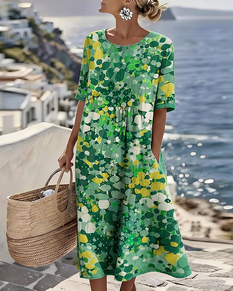 ELENA™ - Elegant blommig sommarklänning i midi-längd