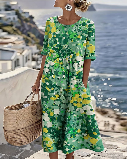 ELENA™ - Elegant blommig sommarklänning i midi-längd