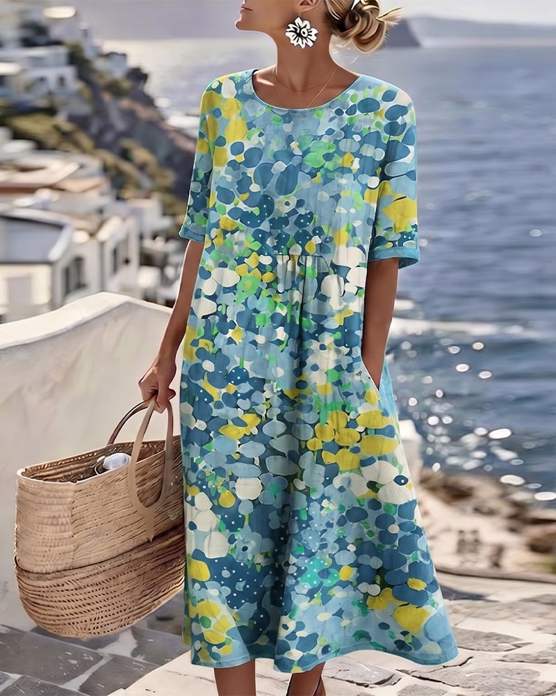 ELENA™ - Elegant blommig sommarklänning i midi-längd