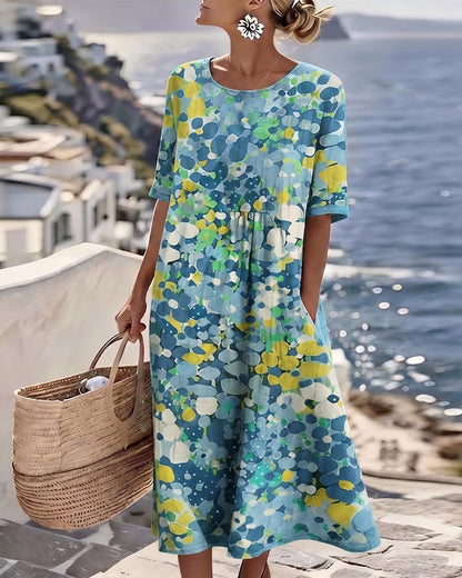 ELENA™ - Elegant blommig sommarklänning i midi-längd