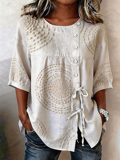 Emeline™ mjuk broderad linne-topp