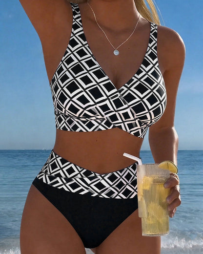 Tvådelad bikini i bh-stil med diamantmotiv