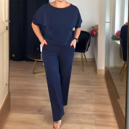 Elegant 3-delars set som inkluderar lång cardigan, topp och byxor